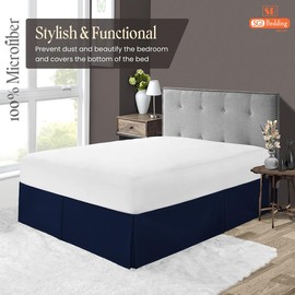 SGI 12 Inch Drop King Size Navy Blue Solid Bed Skirt Split Corner Pleated Style Easy Fit Easy Care Fade & Wrinkle Resistant-Cotton Micorfiber Made