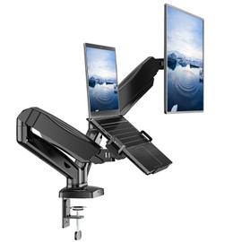 WALI Laptop Mount for Desk, Monitor Arm Mount for 17"-32”Computer Screen and 11.6" - 17.3" Notebook,Dual Monitor Mount Holds up to 19.8lbs, Laptop Tray Stand with Gas Spring Arm (GSMP002LP), Black