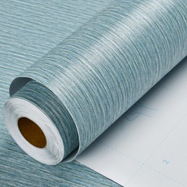 Haimin Grasscloth Wallpaper Peel and Stick 20.9in X 393in Fabric Contact Paper Wall Paper Textured Wallpaper Vertical Stripes Look Self-Adhesive Thick Vinyl Embossed (Blue and Green)
