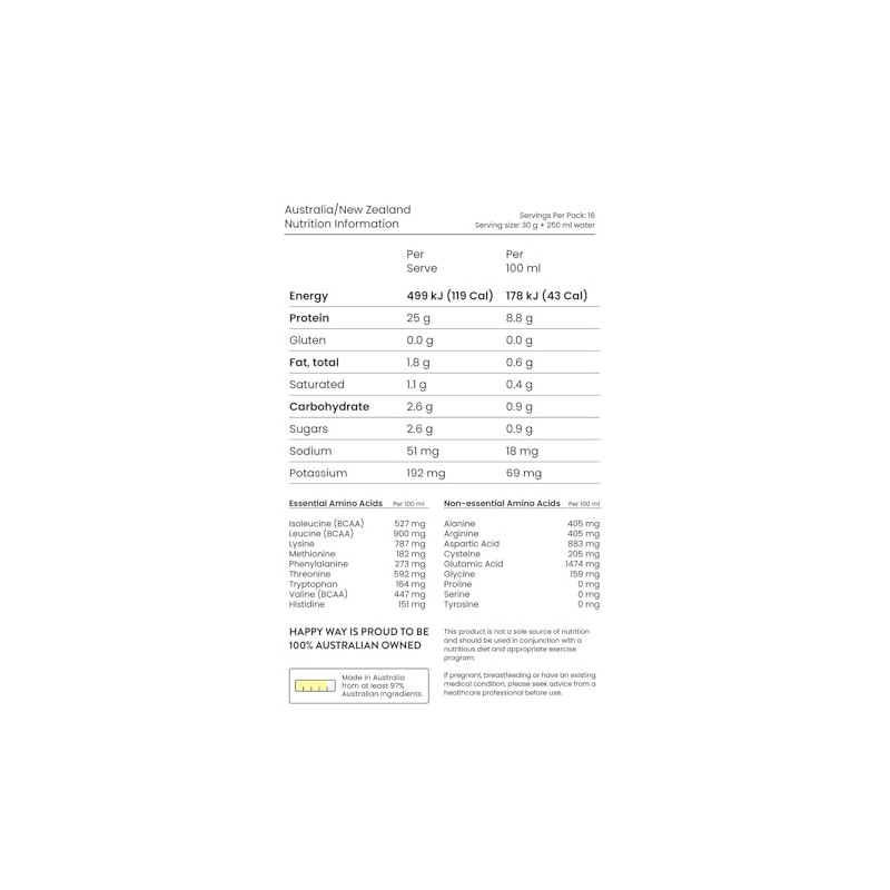 HAPPY WAY Flavourless Whey Protein Powder - 500g | Unflavoured