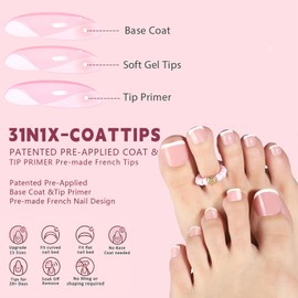 240pcs French Press on Toenails - Square Fake Toenails & False Toe Nails Short with Glue - 15 Sizes Stick on Toenails for Women Girls - Reusable & Natural Look