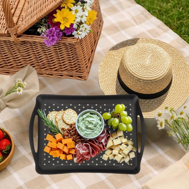 Non Slip Serving Tray with Handles, Food-Safe Platters for Snack