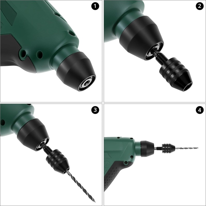 QWORK Keyless Drill Chuck Set, 4 Pieces 1/4, 1/8, 1/16
