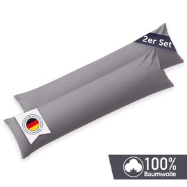 Blumtal Seitenschläferkissen Bezug 40 x 145 (2er Set Kissenbezüge) - Grau - 100% Baumwolle, Oeko-Tex Zertifiziert, Kissenbezug für Seitenschläferkissen, Kissenhülle mit Reißverschluss