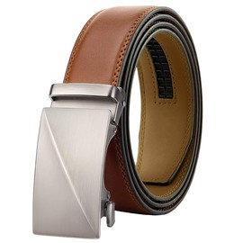 Chaberlu Men's Leather Belt Ratchet Automatic Buckle Business Suit Belt Adjustable Leather Belt for Jeans, Width 35 mm, Size Adjustable, Brown B7, 115 cm waist, adjustable