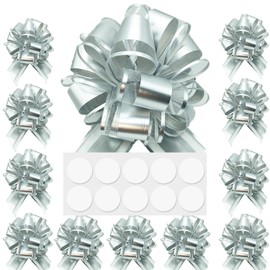 KJSHENDI Gifts Wrapping Pull Bows: Bulk Premium Matte Silver White Ribbon Bows for Presents - Gift Wrap Accessiroes for Holiday Decorations & Easter & Mother's Day(6 Inch 12 Pack)