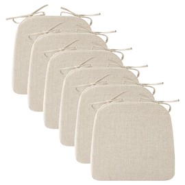 Ruqmuis Chair Cushions for Dining Chairs, 2" Thick Seat Cushions for Kitchen Chairs, D-Shaped Chair Pads with Washable Cover, Ties and Non Slip Backing, 17'' x 16'', Set of 6, Beige