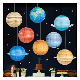 GIDWRIY Pack of 8 Paper Lanterns Planets for Hanging, Lampshade Planets Decoration Hanging, Solar System Planets Polystyrene Balls, Lantern Space Decoration Children's Room, Space Decoration, Solar