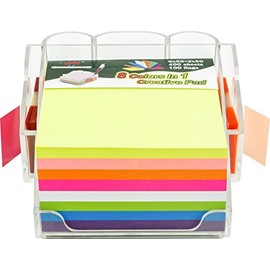 4A Sticky Note Dispenser Pen Holder Set, Self-Stick Notes, 8 Ultra Colors 3x3 Inches 400 Neon Sheets Sticky Notes and 1 * 1 3/4 Inches 2x50 Sheets.100 Flags, 303-AC-holder