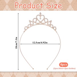 4 Pcs Crown Headband, Glittering Princess Tiaras Headband Crystal Rhinestone Tiara Hair Accessories Heart Tiara for Women Birthday Wedding Party Brides(2 Sliver & 2 Gold)