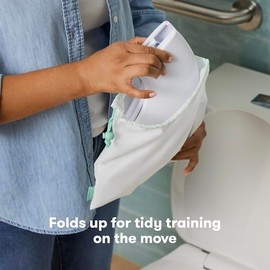 Frida Baby Fold-and-Go Portable Potty Seat for Toilet, Foldable Travel Potty Seat for Toddler, Fits Round & Oval Toilets, Non-Slip Base, Handles, Incl
