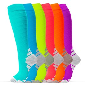 fenglaoda 6 Pairs Compression Socks for Women & Men Knee High Cute Circulation Socks for Nurse Pregnant Travel Athletic
