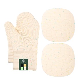 4 Pieces Oven Mitts and Pot Holders of Macaron Color Thickened Non-slip Silicone Kitchen Gloves, Heat Resistant up to 500F, Essential for Kitchen Baking (makal-bai)