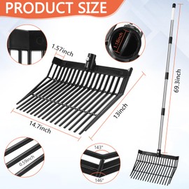 TOXYMHO Manure Fork, Manure Fork Replacement Head – Heavy Plastic Horse Manure Fork with 69 Inch Spliced Extension Rod, Long Handle Fork for Hay, Compost, Barn, Horse Stable & Gardening（Black）