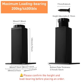 TamBee Furniture Cabinet Legs Adjustable Furniture Legs Square Metal Cabinet Table Legs Kitchen Feet Black, Pack of 4 (4.72in, Black)