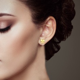 Charmsy 925 Sterling Silver 18K Gold-Plated Dome Stud Earring for Women Teen