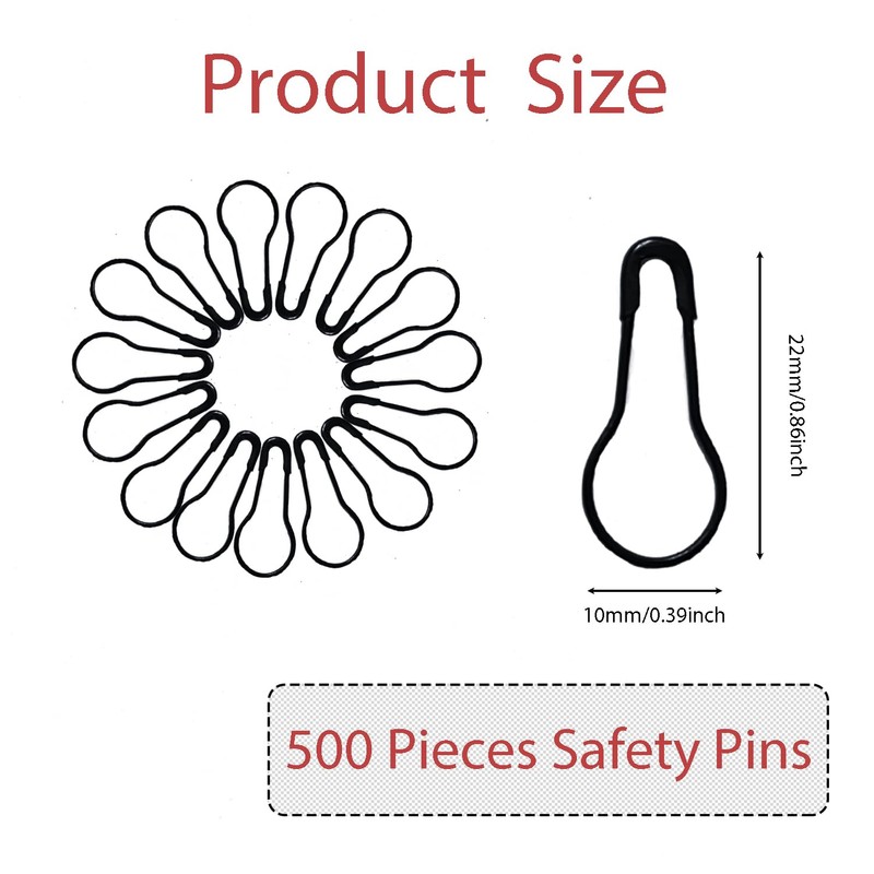 500 Pcs Black Bulb Pins 0.8" Gourd Safety Pins for