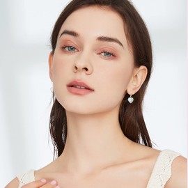 Heart Earrings Hanging 925 Sterling Silver Mermaid Stud Earrings Heart Leverback Earrings Hook Earrings for Girls Women Children, Sterling Silver