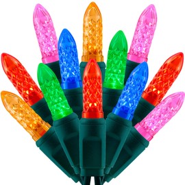 SWEET SHINE 100 Multicolor Faceted One-Piece LED Christmas Lights, 33 ft Green Cord High Waterproof UL Certified M6 Outdoor String Lights (Multicolor)