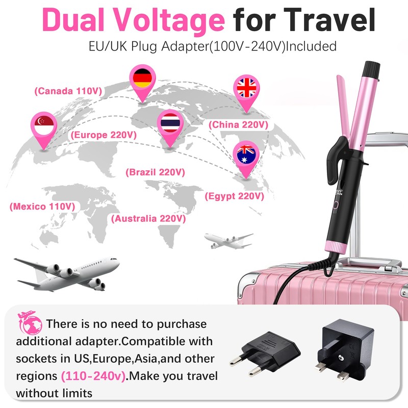 Travel Curling Iron 1 Inch,Small Curling Iron for Short Hair,Dual