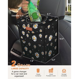 Pritent Car Trash Can with Lid, Cute Leakproof Car Trash Garbage Bag Hanging Vehicle Trash Bin Small Portable Automotive Garbage Cans Organizer for Back/Front Seat/Console(Trapezoid,Black Flower)