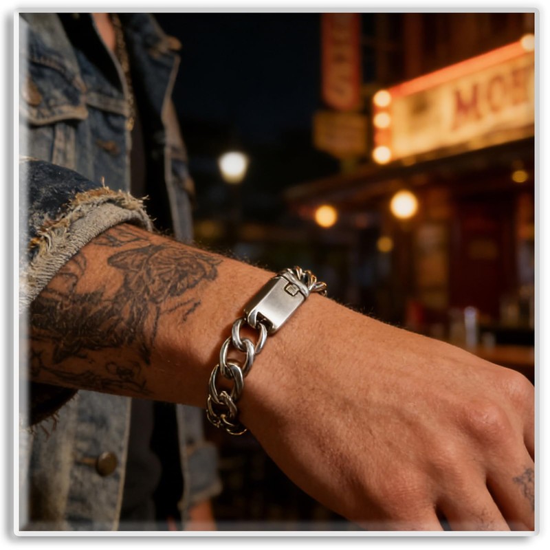Xusamss Mens Cuban Link Chain Bracelet Thick Link Design Stainless