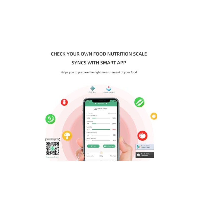 FITDAYS Báscula de cocina inteligente para bajar de peso y