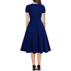 Women's Elegant Vintage Business Casual Floral Print Work Party A-Line Swing Dress with Pockets 162 (XL, Royal Blue)