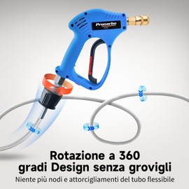 Prunarbo Short Pressure Washer Gun with Swivel - High Pressure Water Handle, 1/4-Inch Quick Connector, 5 Nozzle Tips, Power Washer Gun Compatible with Foam Cannon - Car Wash Foam Gun