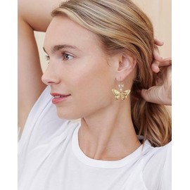 Butterfly Earrings for Women Dainty Butterfly Hoop Drop Earrings zircon Trendy Butterfly Drop Dangle Earrings Jewelry (Gold, One Size)