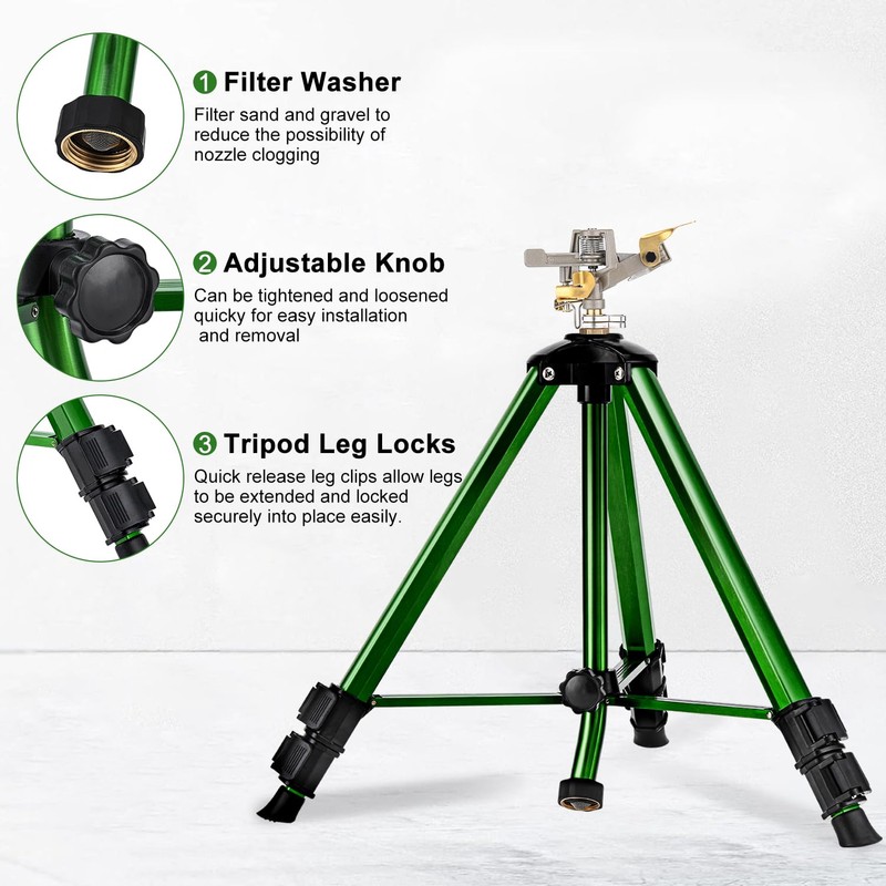 Keten Impact Sprinkler on Tripod Base, 2 Pack Lawn Sprinklers