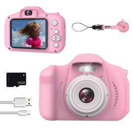 LONGLIV Mini Cámara Digital para Niños,Muchachas Cámara de Juguete,Cámara de Video para Niños,Cámara para Selfies para Niñas,Pantalla IPS de 2,4 Pulgadas,con Tarjeta SD de 32 GB,Regalo de Navidad,Rosa