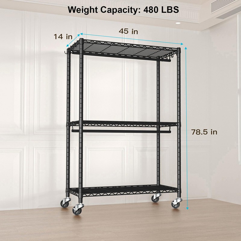 FUTASSI P3 Plus Rolling Clothes Rack, Clothing Racks for Hanging
