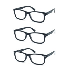 EYE ZOOM 3 Pack Vintage Plastic Frame Reading Glasses for Men and Women, Black +1.50
