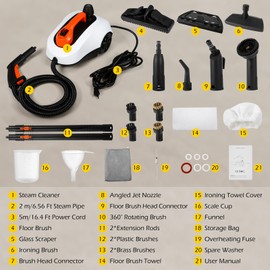 Dyna-Living Steam Cleaner 1800W Steamer for Cleaning 5 Bar Steamer Cleaner for Car Detailing 320°F High Temperature High Pressure Steamer for Carpets Floor with 1.8 L Inner Water Tank