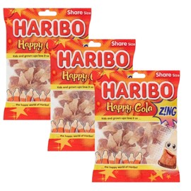 Haribo Happy Cola Zing Share Size Bag Pouch 140g (Pack of 3)