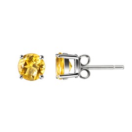 Franki Baker Natural Facetted Round Natural Citrine Gemstone & Sterling Silver Stud Earrings. Size: 6mm