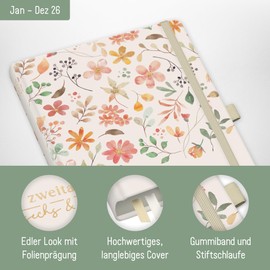 Häfft® Weekly Note Calendar 2026 A5 "Wild Blossoms" Book Calendar, Planner Note Timer, Appointment Planner, Weekly Calendar, Organiser, Appointment Calendar with Pocket - Sustainable & Climate