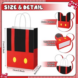 Joottuan 24 Pack Red Mouse Theme Party Favor Goodie Gift Bags Candy Paper Bag with Handle for Kids Birthday Baby Shower Party Decorations Supplies
