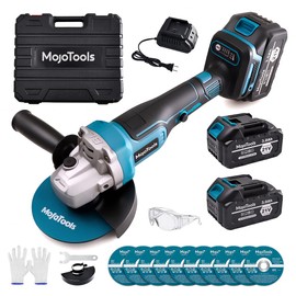 MoJoTools 21V Cordless Brushless Angle Grinder – 4-1/2" Electric Grinder with 2×3.0Ah Batteries, 9000 RPM, Fast Charger, Safety Brake, Dual Handle – for Cutting, Grinding, Polishing