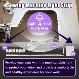 3Pcs Sewing Machine Light Strip with Touch Dimmer, 12in Sewing Machine Lights Led Strip with 60LEDS, Daylight White Sewing Machine Light Fits All Sewing Machines