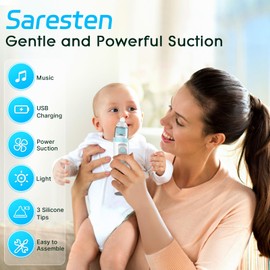Nasal Aspirator for Baby,Rechargeable Nose Sucker for Baby,Baby Nasal Aspirator with 3 Silicone Tips,Adjustable Suction ,Waterproof Booger Sucker for Baby with Music and Light Function,Blue
