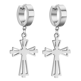 Stainless Steel Cross Stud Earrings Unisex Punk Dangle Earrings Geometric Jewellery Gift for Men and Women, Stainless Steel, No Gemstone