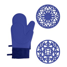 Domonic Home Oven Mitts and Pot Holders Sets, Silicone Oven Mitts Heat Resistant 600F, Oven Mitt Set Soft Lining Good Grip, Oven Gloves and Trivet Mats 4 Piece Set, Blue