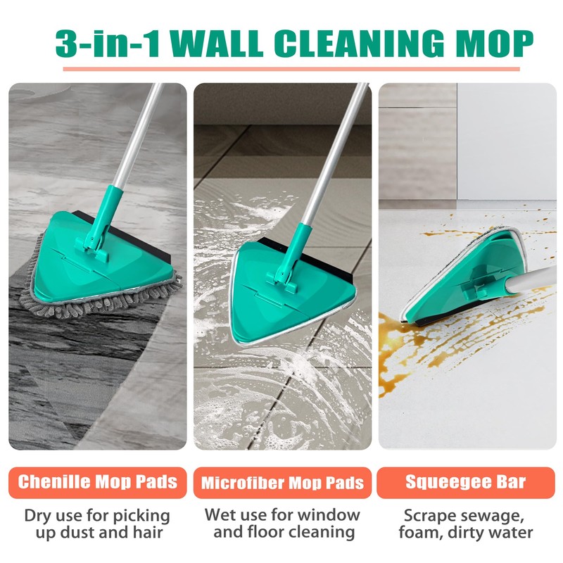 JEHONN Wall Cleaner Mop with Long Handle 82 Inches, 3-in-1