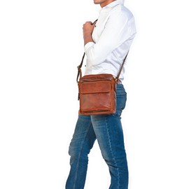 ALMADIH Leather Shoulder Bag Men's Perfect for Tablet iPads 12.9 Inch – DON Brown – Compact Genuine Leather Case for Work and Everyday Use Messenger Shoulder Bag Small Men's Bag, Don Bd