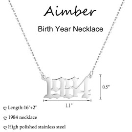 Aimber Birth Year Necklace for Women,Stainless Steel Birth Year Number Pendant Necklace Birthday Anniversary, Stainless Steel, No Gemstone