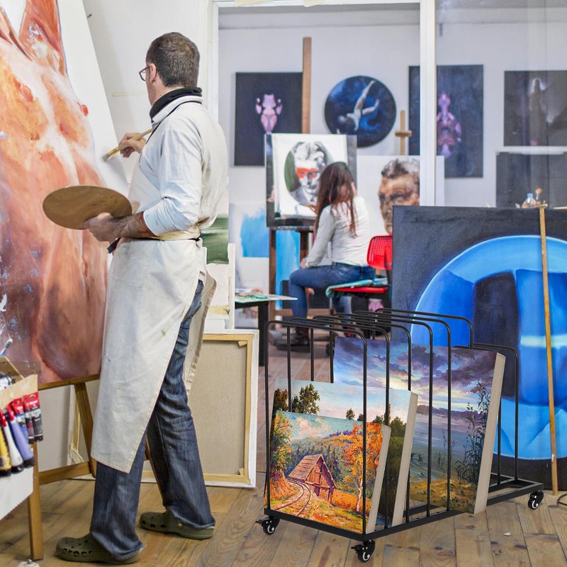 tonchean Art Canvas Storage Rack with Wheels, Metal Painting Storage