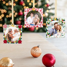 UNIQOOO - Marco de fotos de acrílico floral/copo de nieve/acebo para mostrar imágenes, 6 piezas de decoración redonda roja y verde festiva, marcos de fotos de doble cara para día festivo, hogar