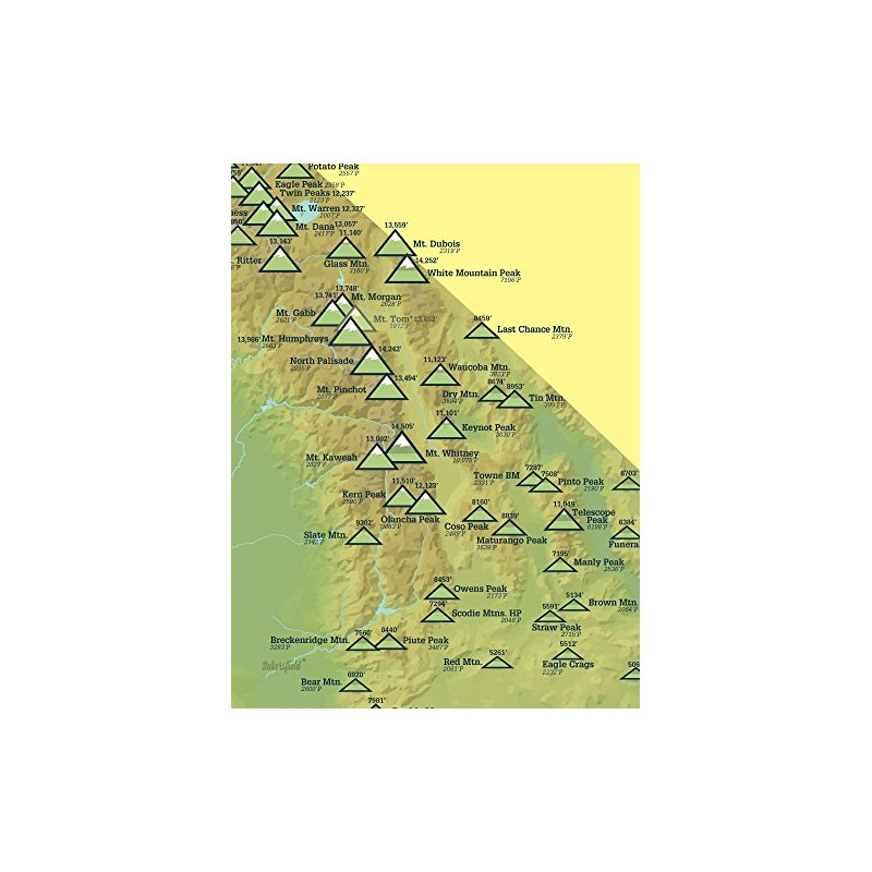 California 2000' Prominence Peaks Map Checklist 18x24 Poster (Green &